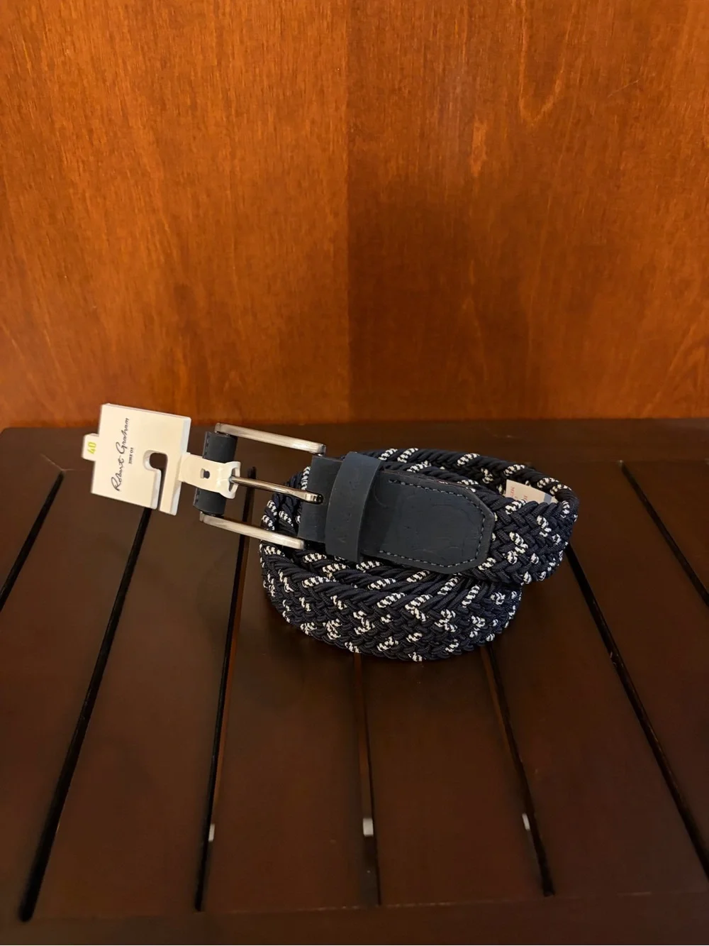 Robert Graham Jacob Men’s Navy and White Braided Stretch Belt - 40 - Golf
